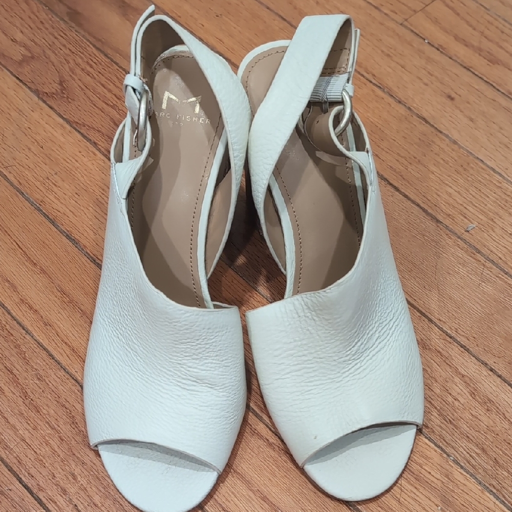 Marc Fisher Cream Peep Toe Slingback Sandals
